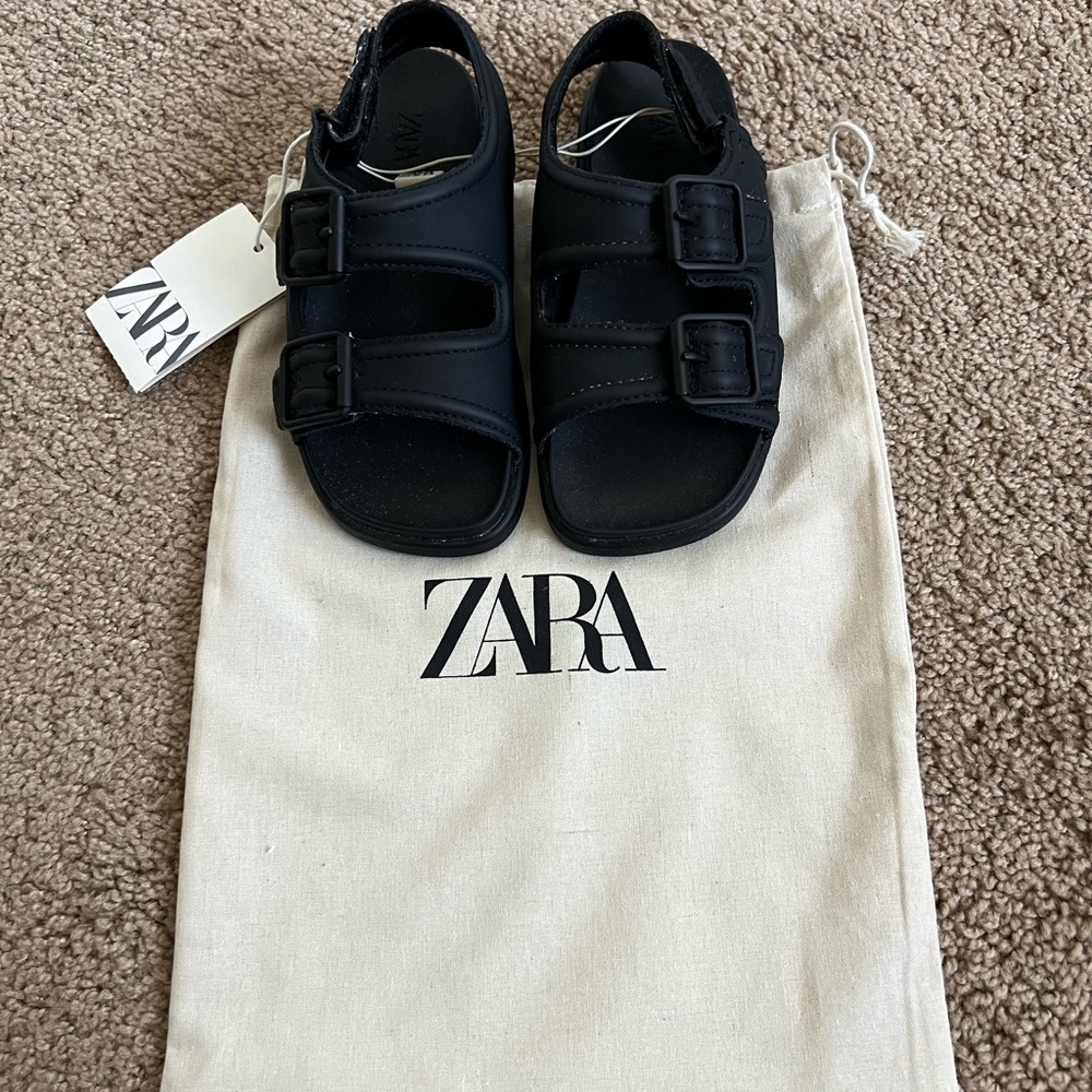 Zara Girl Toddler Black Strap Sandals with Double Buckle
